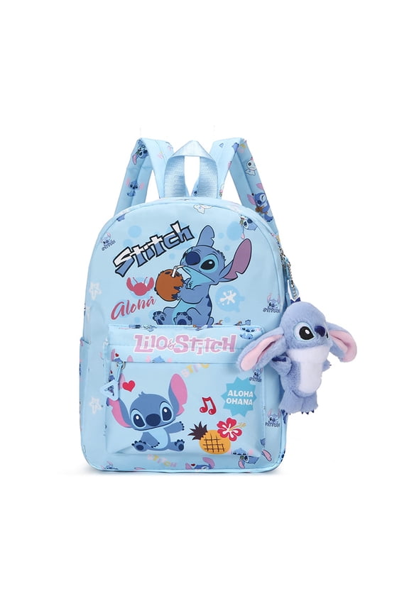 New Cute Blue Alien print backpack, lightweight and durable, versatile for students' campus and commuting, with accessories