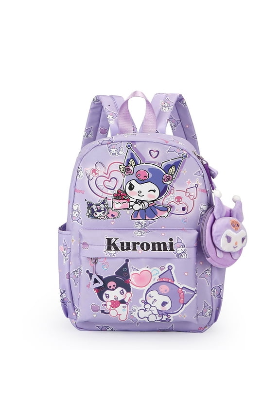 New Cute Cartoon Cat Kuromi Print Backpack Fashionable Cat Pattern Lightweight Durable Versatile Student School Bag with Pendant