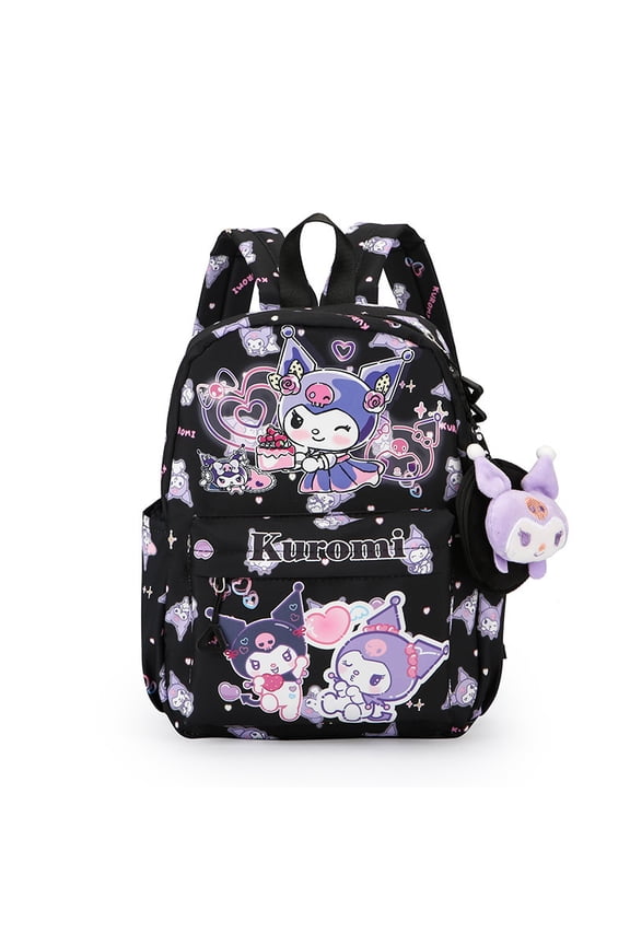 New Cute Cartoon Cat Kuromi Print Backpack Fashionable Cat Pattern Lightweight Durable Versatile Student School Bag with Pendant