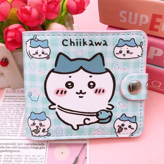 New Cute Cartoon Chiikawa Wallet Kawaii Hachiware Usagi Short 2-Fold Pu Button Coin Wallet Card Bag Student Change Purse Gift