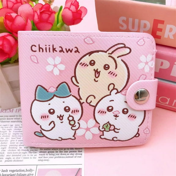 New Cute Cartoon Chiikawa Wallet Kawaii Hachiware Usagi Short 2-Fold Pu Button Coin Wallet Card Bag Student Change Purse Gift
