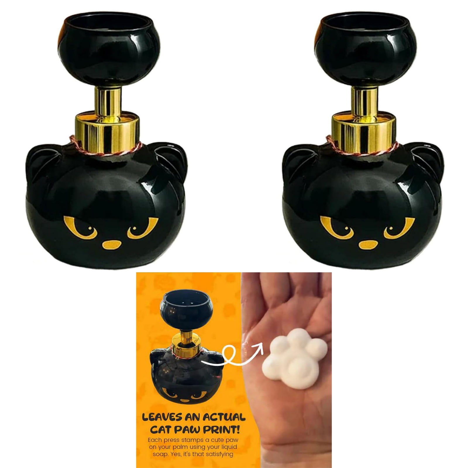 New Cute Cat Paw Foam Soap Dispenser, Cat Paw Print Soaps, Paw Soaps Dispensers Foam, Black Refillable Empty Foam Liquid Container for Bathroom Kitchen 480ml Capacity