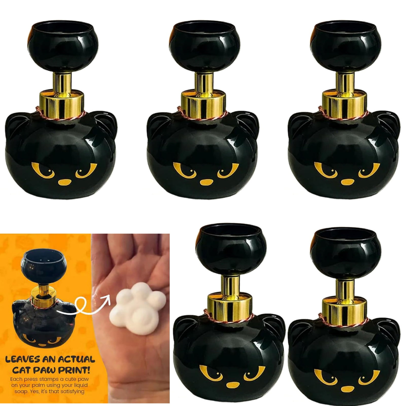 New Cute Cat Paw Foam Soap Dispenser, Cat Paw Print Soaps, Paw Soaps Dispensers Foam, Black Refillable Empty Foam Liquid Container for Bathroom Kitchen 480ml Capacity