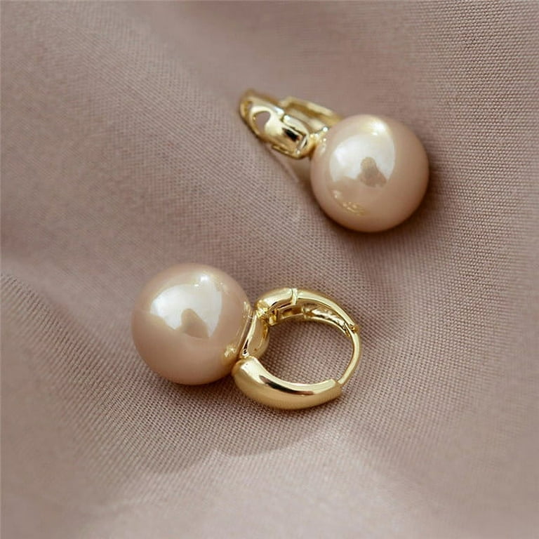 New Cute Pearl Studs Hoop Earrings for Women Gold Color Eardrop Minimalist Tiny Huggies Hoops Wedding Fashion Jewelry Walmart