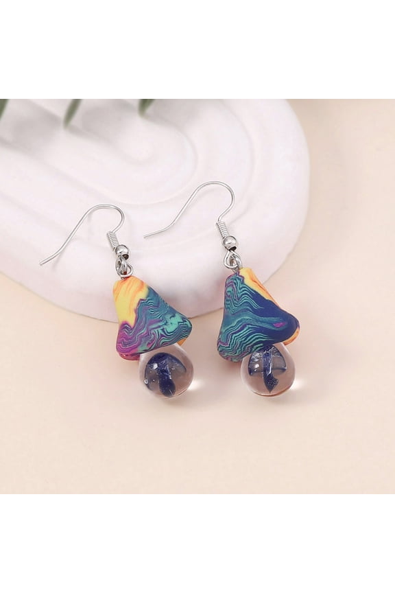 New Cute Polymer Clay Mushroom Acrylic Drop Earrings for Women Cartoon Colorful Flower Pendant Ear Jewelry Gift