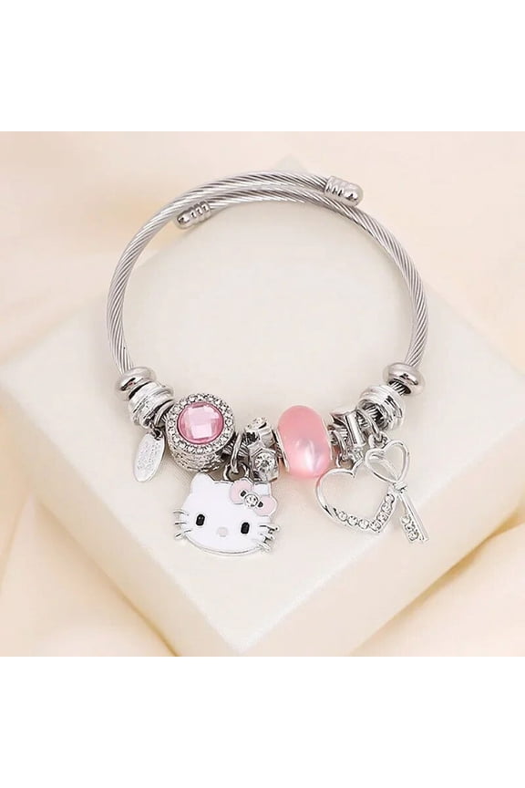 New Cute Sanrio Hello Kitty Bracelet Kawaii Anime Accessories Couple Crystal Diamond Adjustable Bracelet Student Christmas Gifts
