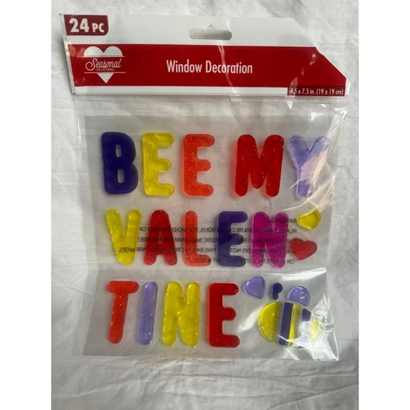 New Cute Window Gel Cling Stickers Hearts Bee My Valentine 24 Pc Valentine'S Day