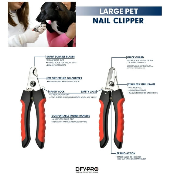 DFVPRO Heavy Duty, High Quality Dog & Cat Nail Clippers with Safety Guard, {Large}