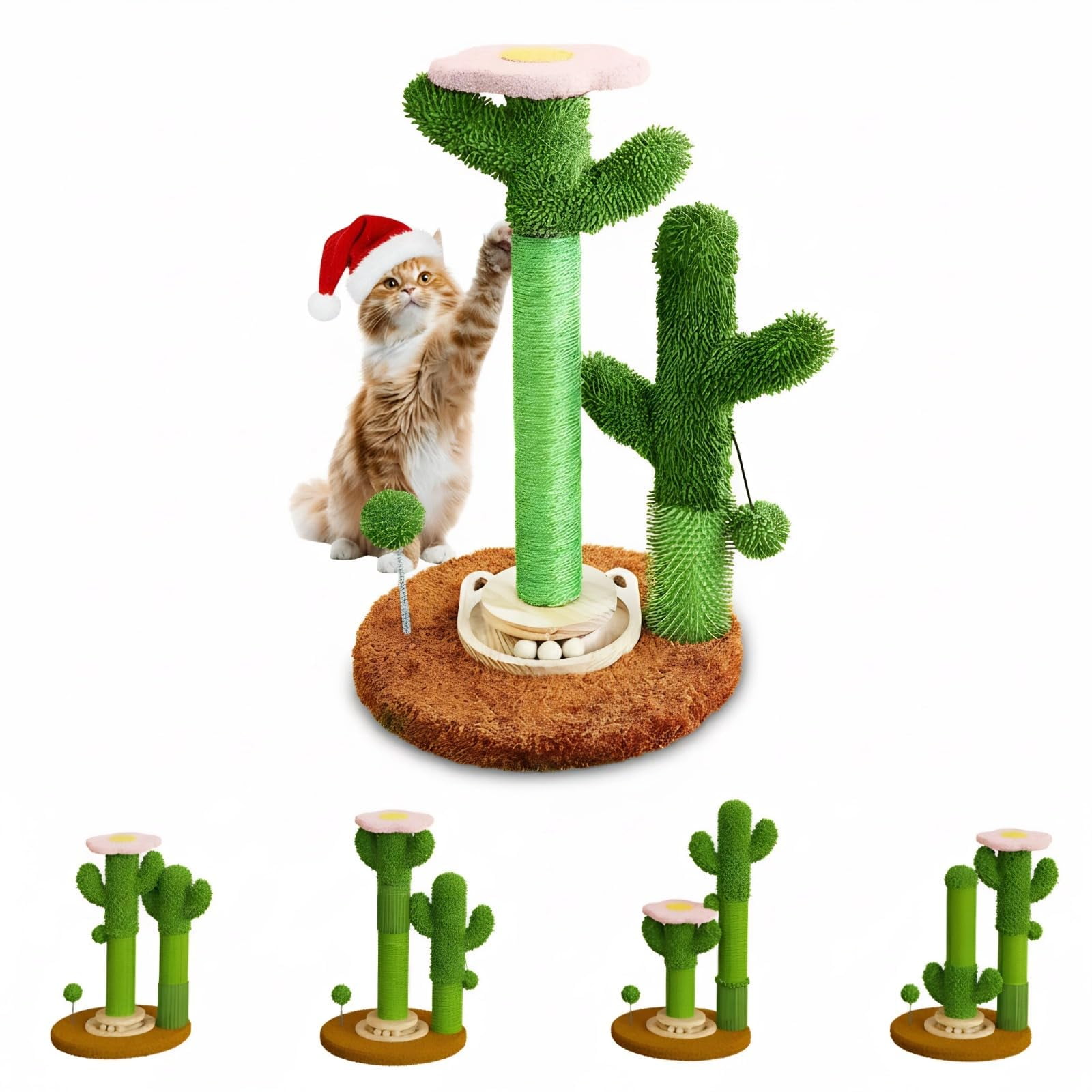 New DIY Cactus Cat Scratching Post - 9+ Custom Installation Styles , Modular Sisal Scratcher with Self-Grooming Brush & Ball Toy , Customizable Cat Furniture for Indoor Cats & Kittens