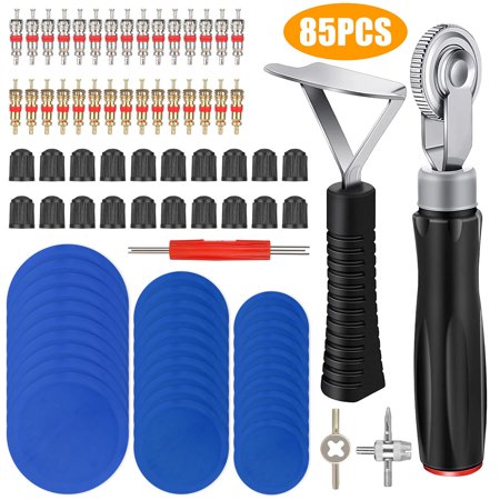 New DIY Flat Tire Repair Patch Kit Scraper Compaction Wheel Valve Core Caps Tool 85 Pieces
