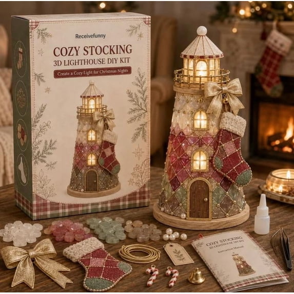 New DIY Lighted Christmas Character Sea Glass Style Lighthouse Kit Collection for Relaxing Screen-Free Weekend Craft Project (Cozy Stocking)