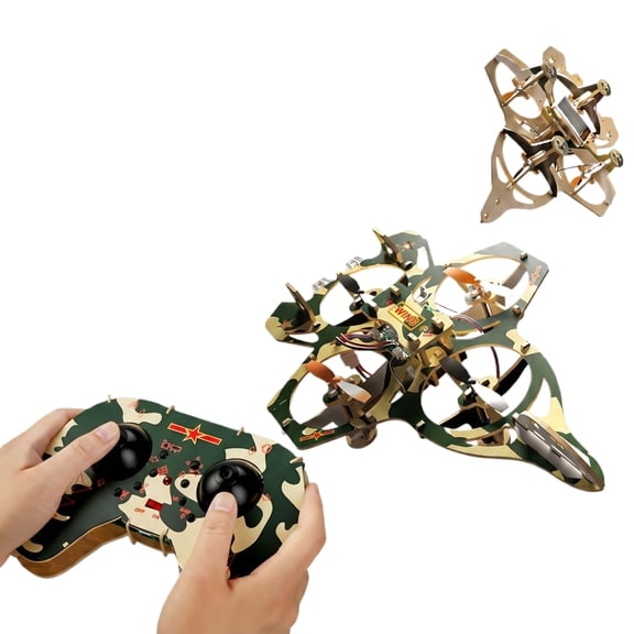 New DIY wooden remote-controlled drone kit, remote-controlled 3D building block quadcopter, mini remote-controlled airplane toy. A holiday gift for boys and boyfriends.Camouflage green fighter jet
