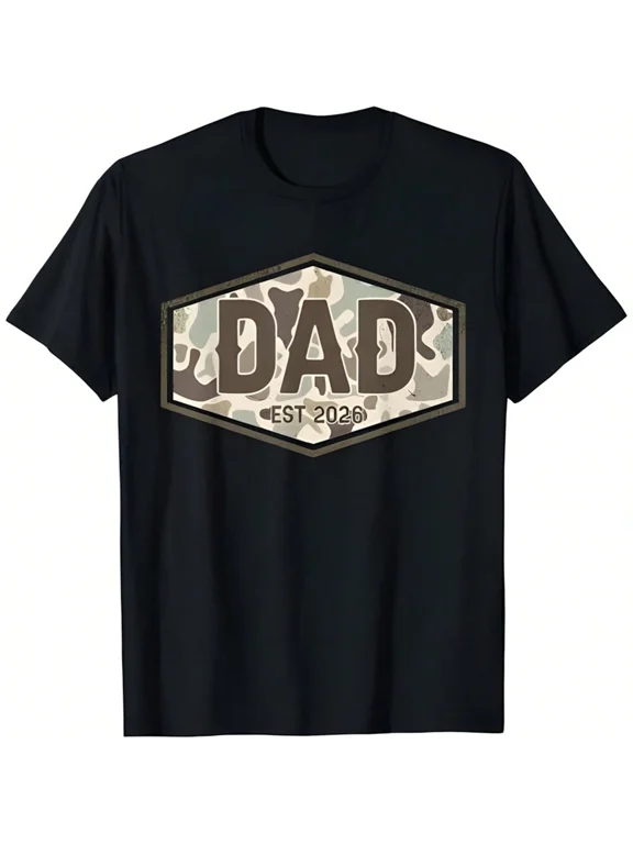 New Dad Est 2026 Camo Graphic Men's T-Shirt Unique Expecting Father Gift Camouflage Short Sleeve Casual Top