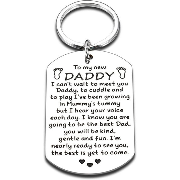 New Dad First Fathers Day Keychains Gifts for Dad Men Him Husband from Unborn Baby Son Daughter Bump Wife Future Daddy to Be Birthday Christmas Valentines Day Baby Announcements Pregnancy Keepsake Tag