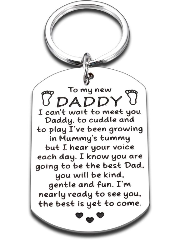 New Dad First Fathers Day Keychains Gifts for Dad Men Him Husband from Unborn Baby Son Daughter Bump Wife Future Daddy to Be Birthday Christmas Valentines Day Baby Announcements Pregnancy Keepsake Tag