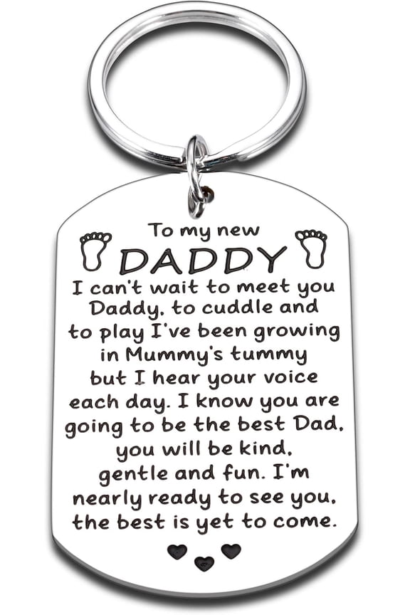 New Dad First Fathers Day Keychains Gifts for Dad Men Him Husband from Unborn Baby Son Daughter Bump Wife Future Daddy to Be Birthday Christmas Valentines Day Baby Announcements Pregnancy Keepsake Tag