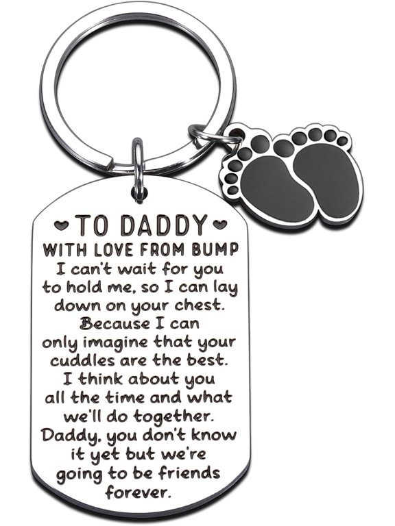 New Dad Gifts for Husband from Wife Baby Shower Bump Gift for New Dad Gifts for Men First Fathers Day First Time Dad to Be Gift Father to Be Keychain Christmas from Newborn Baby Boy Girl Gender Reveal