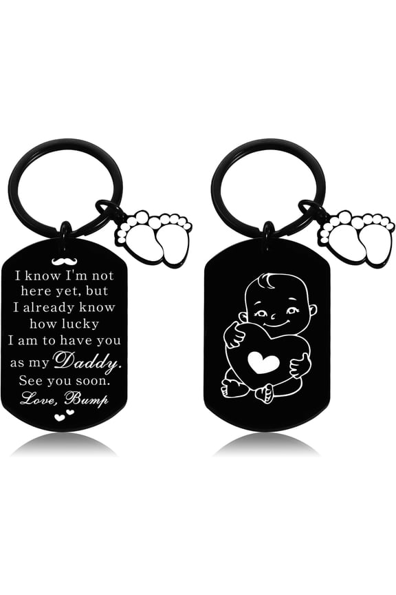 New Dad Gifts for Men First Time Dad Gifts Daddy to Be Keychain with Baby Footprint - Christmas Stocking Stuffers New Dads Gift First Time Pregnant Announcement for Husband Gender Reveal Gift