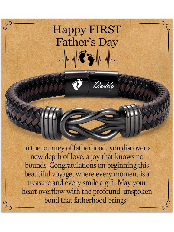 New Dad Gifts for Men, First Time Parents Gift Dad to Be Gift for Father's Day Birthday Christmas, Leather Bangle Bracelet for Daddy Him Husband