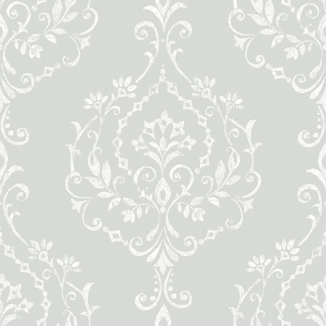 Grey Damask Self-Adhesive Repositionable Wallpaper Roll