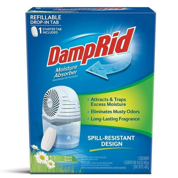 DampRid FG96 Refillable Drop-in Tab Moisture Absorber, Fresh Scent, 15 Oz