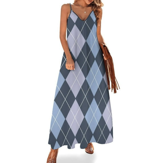 New Dark Blue Argyle Sleeveless Dress luxury evening dresses 2024 sensual sexy dress for women