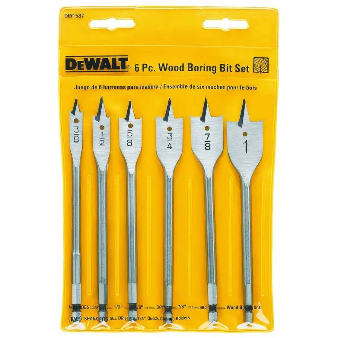 New DeWalt DW1587 6 Piece Wood Boring Spade Bit Set