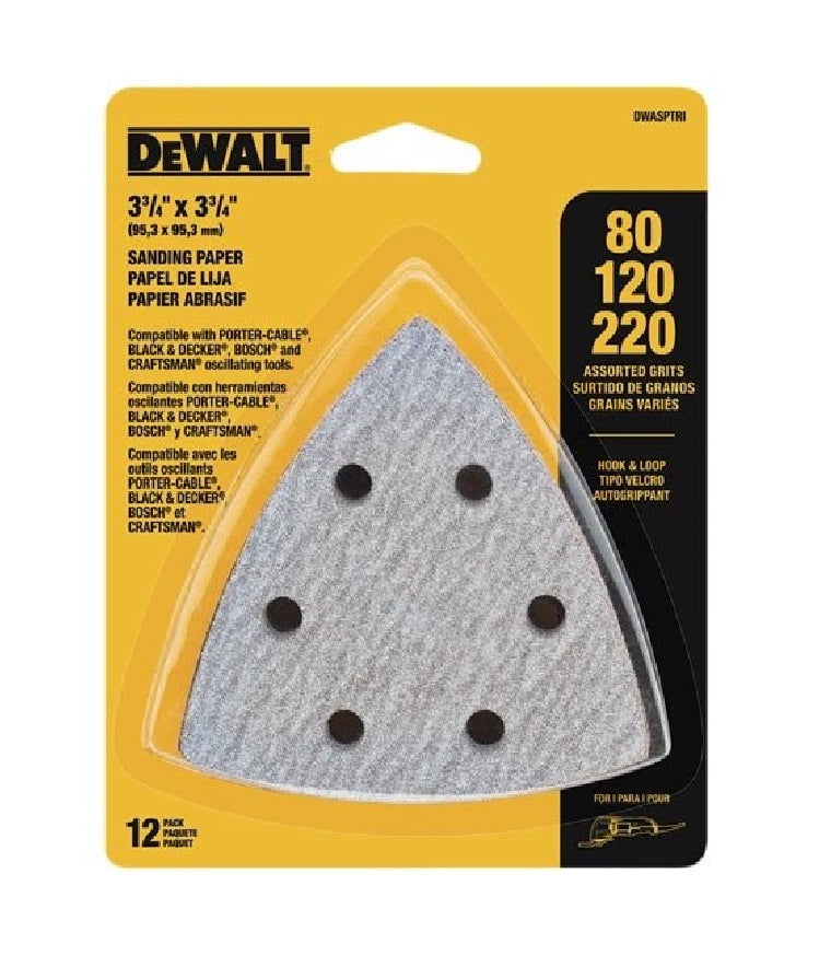 New DeWalt DWASPTRI Hook and Loop Triangle Sandpaper, Assorted 12Pack
