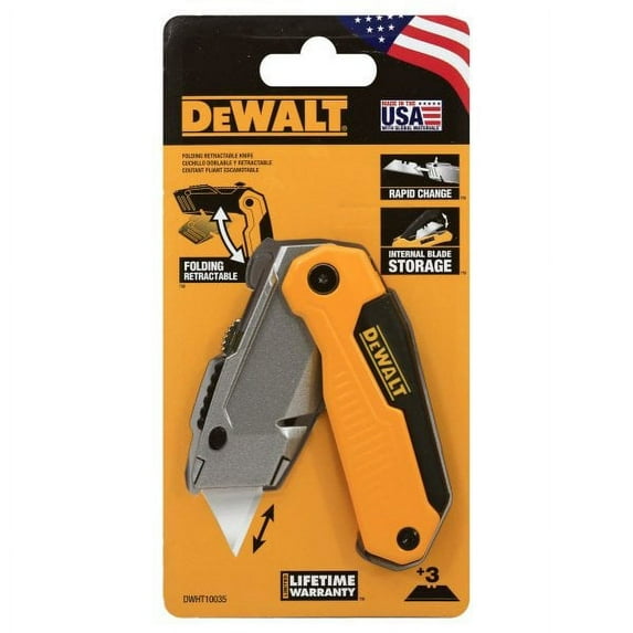 New DeWalt DWHT10035L Rapid Change Folding Utility Knife With Retractable Blade,Each