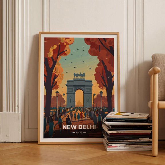 New Delhi Travel India Cityscape Wall Art Decor, Unframed Paper Poster 24x36in