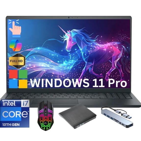 New Dell Inspiron 15 Laptop, 15.6" FHD Touchscreen Display, 13th Gen Intel Core i7-1355U, 16GB RAM, 512GB SSD, Wi-Fi, Bluetooth, SD Card Reader, Windows 11 Pro,Black