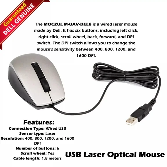 New Dell Wired 5Button Usb Laser Optical Mouse M-Uav-Del8 Moczul 1Khd8 Y357C