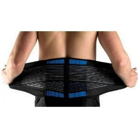 New Deluxe Neoprene Double Pull Lumbar Lower Back Support Brace Exercise Belt (L (90-104Cm))