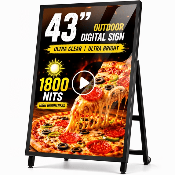 New Design 43 outdoor Digital Signage Display,1800nits Weatherproof Digital Signage, IP65 Advertising Display, Portable Digital Signage with CMS/WiFi/ USB, Commercial Display for Retail Stores