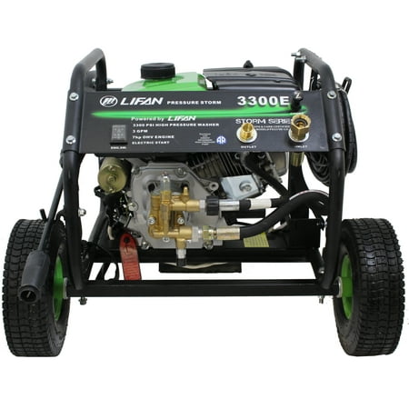 New Design Electric Start Pressure Storm Series 3300-PSI 3 GPM AR Axial Cam Pump - Recoil Start Gas Engine Pressure Washer with EZ Access Panel Mounted Controls -Stay Off Your Knees