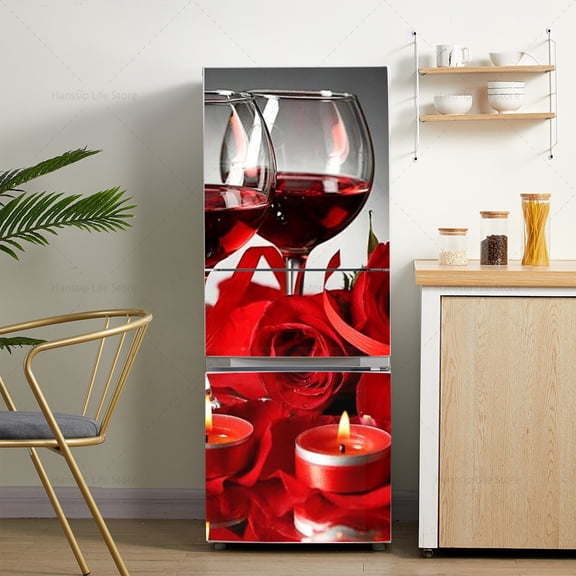 New Design Fridge Door Mural Sticker Wallpaper Waterproof PVC Refrigerator Freezer Cover Kitchen Cabinet Fridge Renovation