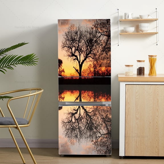 New Design Fridge Door Mural Sticker Wallpaper Waterproof PVC Refrigerator Freezer Cover Kitchen Cabinet Fridge Renovation