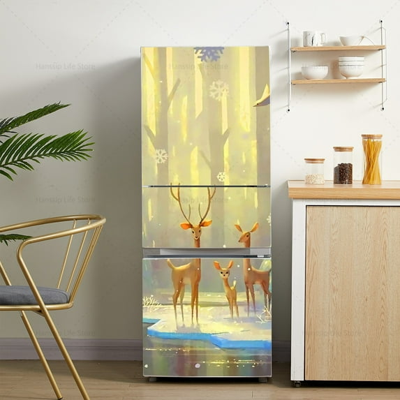 New Design Fridge Door Mural Sticker Wallpaper Waterproof PVC Refrigerator Freezer Cover Kitchen Cabinet Fridge Renovation