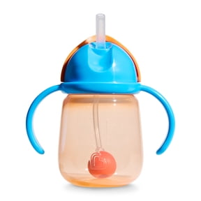 Munchkin Any Angle Spill-Proof Weighted Straw Trainer Cup, 7 oz, Orange/Blue, Unisex
