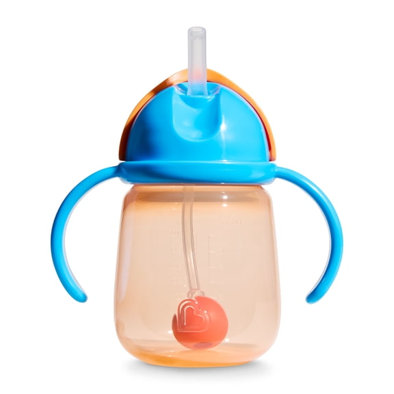 Munchkin Any Angle™ Spill-Proof Weighted Straw Trainer Cup, 7 oz, Orange/Blue, Unisex