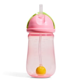 Munchkin Any Angle Spill-Proof Weighted Straw Trainer Cup with Click Lock Technology, Baby & Toddler Transition Sippy Cup, 10 oz, Pink/Green, Unisex