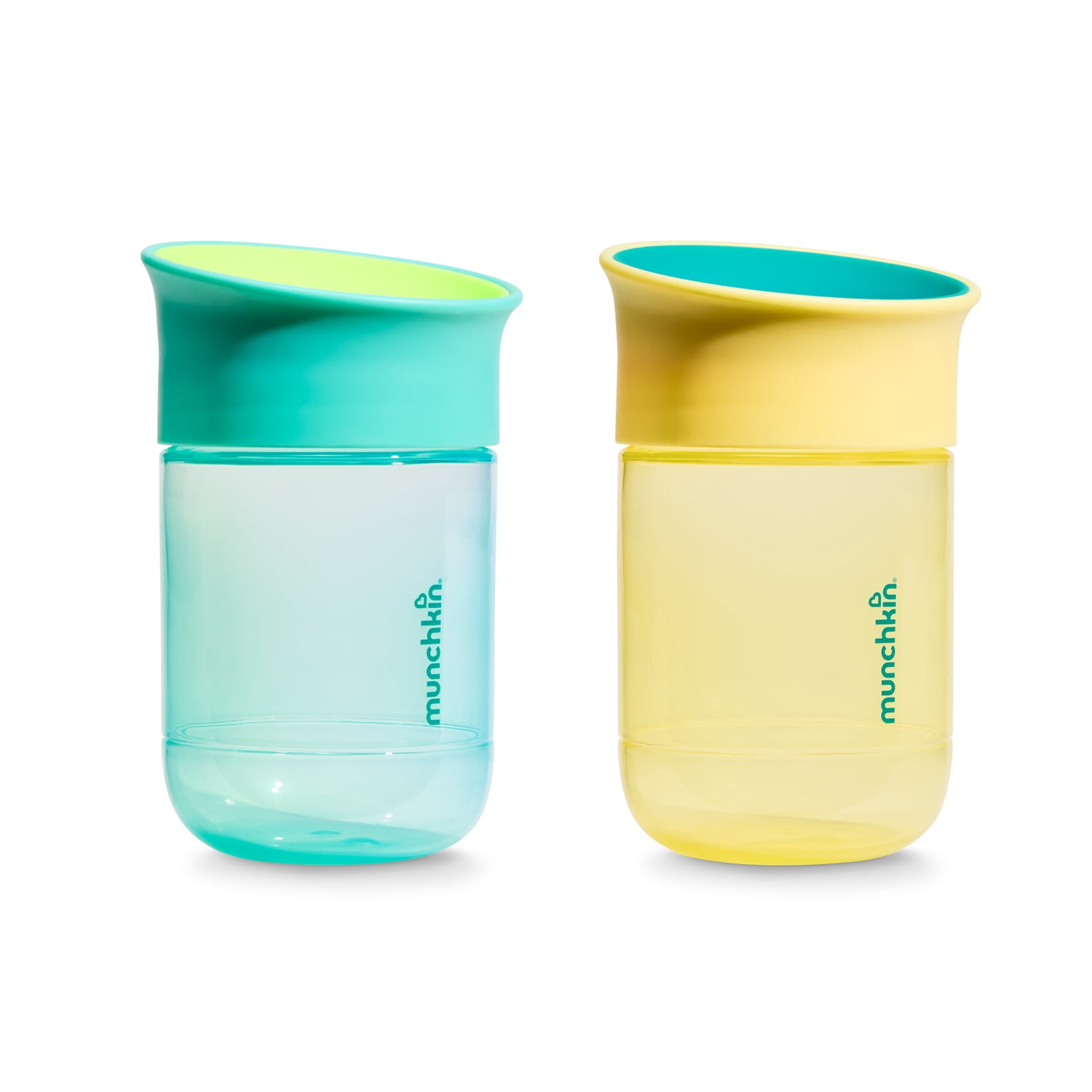 Munchkin Miracle 360 Spoutless Spill-Proof Cup, Medium Flow, 10 oz, Unisex, 2 Pack (Blue/Yellow)