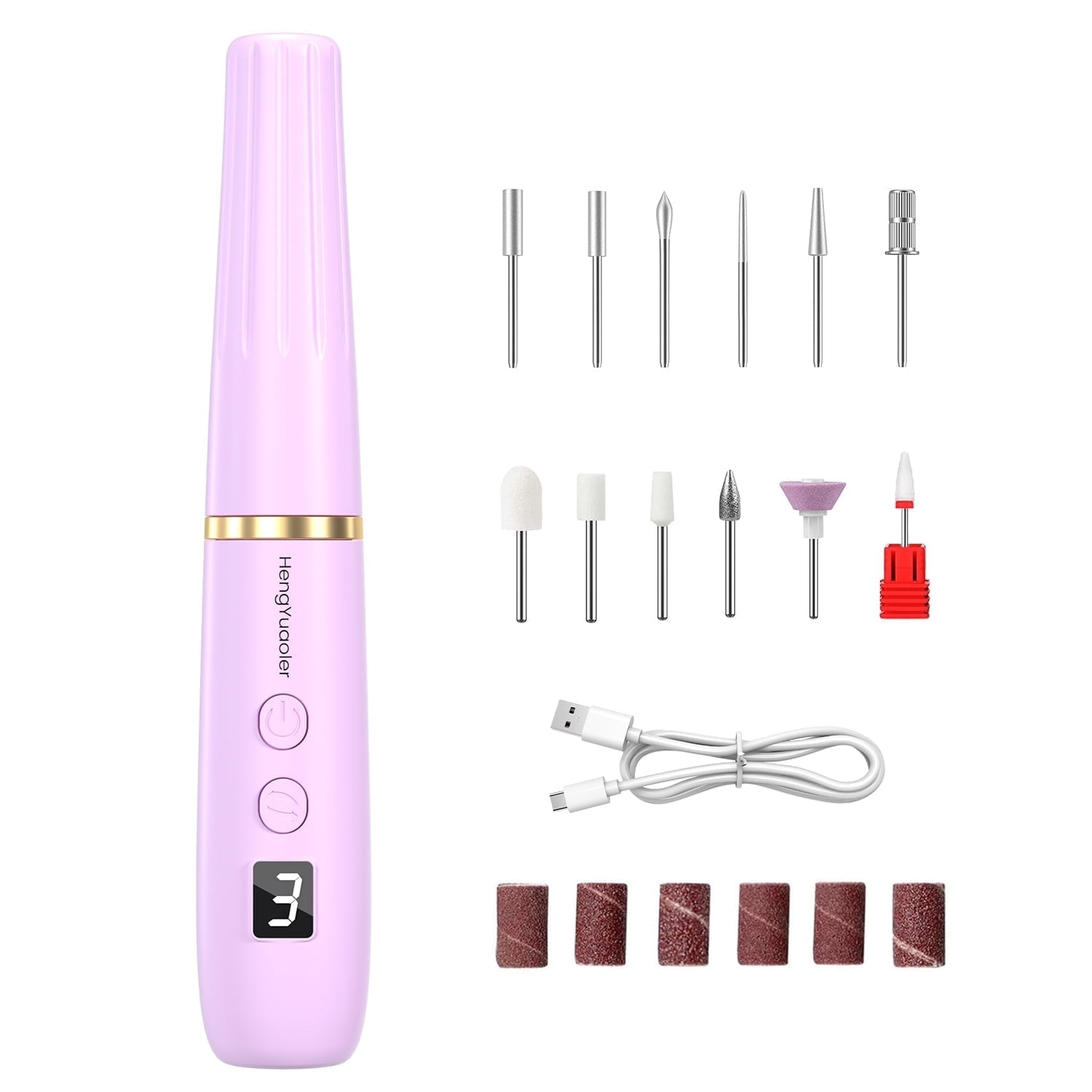 New Design Purple Electric Nail Polisher Professional Nail Drill Kit, Portable Electric File with 12 Attachments and 6 Sanding Belts, 35000 RPM Portable USB Rechargeable