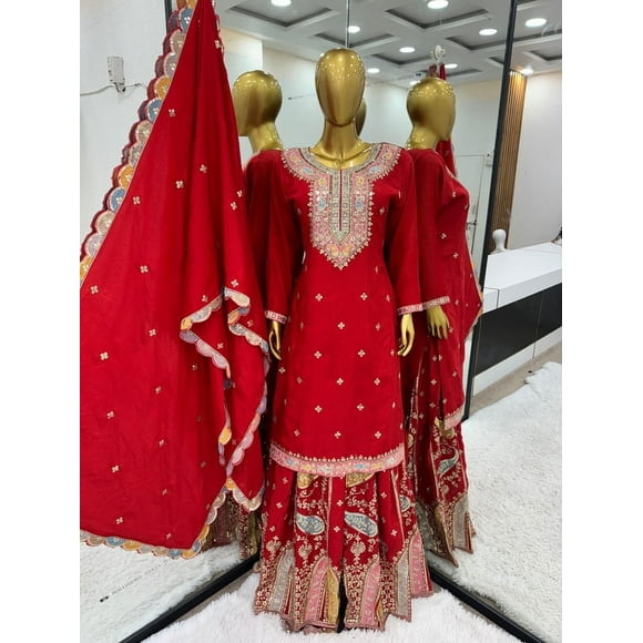 New Designer Party Wear Look: Fancy Top-Dupatta with Fully Stitched Sharara