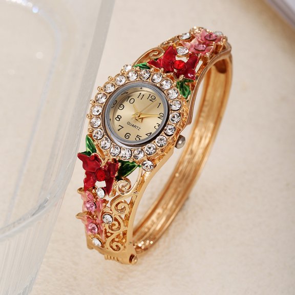 New Diamond Decoration Pansy Women's Quartz Watch Alloy Bangle Watch