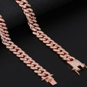JINGTING New Diamond Fashion Necklace Women Men Hip Hop Link Chain Necklace Inlaid Rhinestone ROSE GOLD-45CM