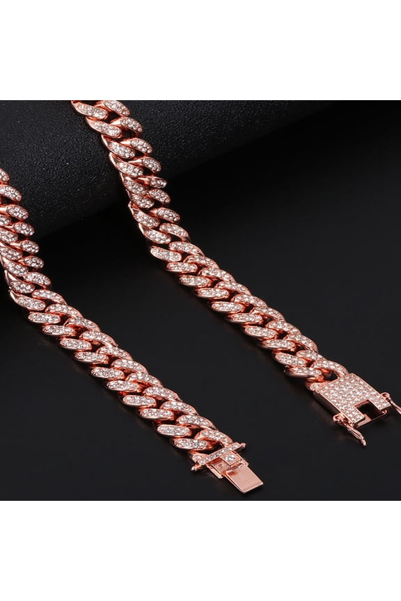 New Diamond Fashion Necklace Women Men Hip Hop Link Chain Necklace Inlaid Rhinestone ROSE GOLD-45CM
