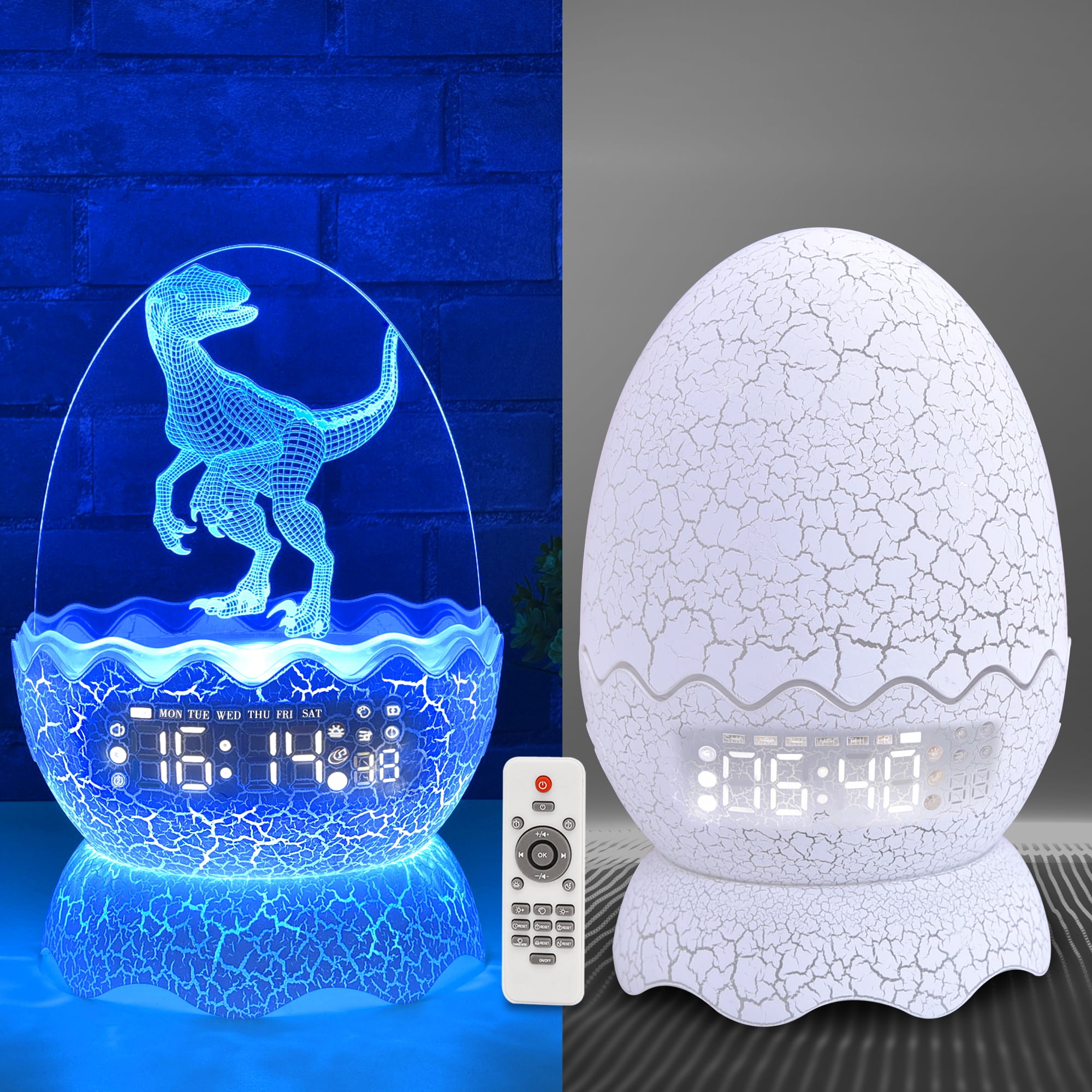 New Dinosaur Egg Clock Dinosaur Night Light Kid's Room Decoration Clock, Remote Control Multi Colors & Music Voice, Cool Dinosaur Decor & Gift Ideal for Kids/Adults
