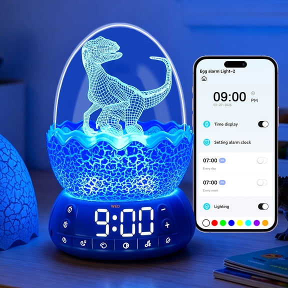 New Dinosaur Egg Clock APP Control Dinosaur Night Light Kid's Room Decoration Clock, Remote Control Multi Colors & Music Voice, Cool Dinosaur Decor & Gift Ideal for Kids/Adults