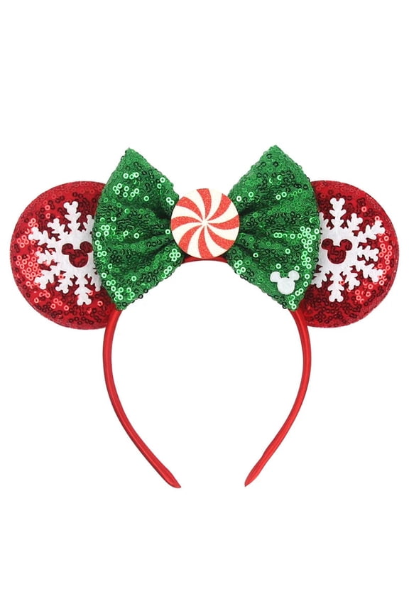 New Disney Christmas Mouse Ears Headband, 5, Sequins/Bow Hairbands for Girls